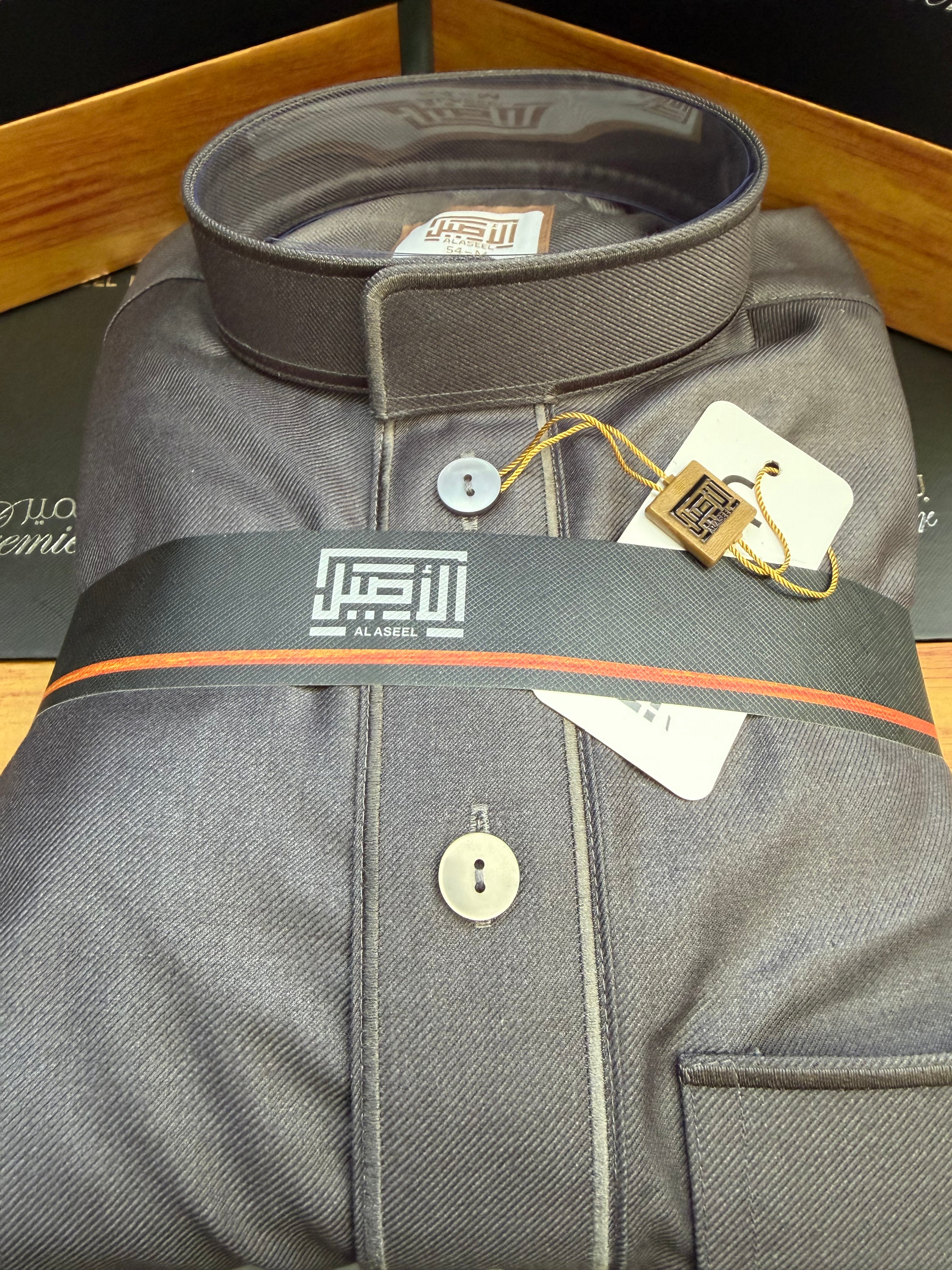 Dark Grey Al Aseel Embroidered Thobe