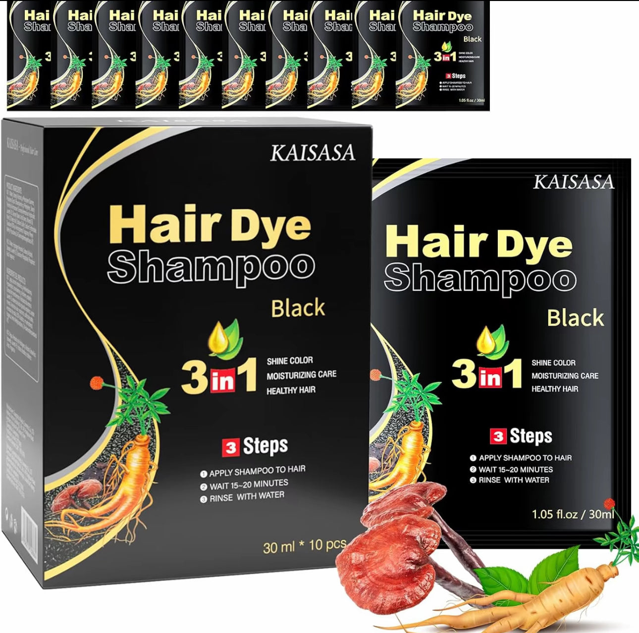 Hair Dye Shampoo, 10pcs hair dye shampoo 3 in 1, Natural Herbal Dye Shampoo image 0