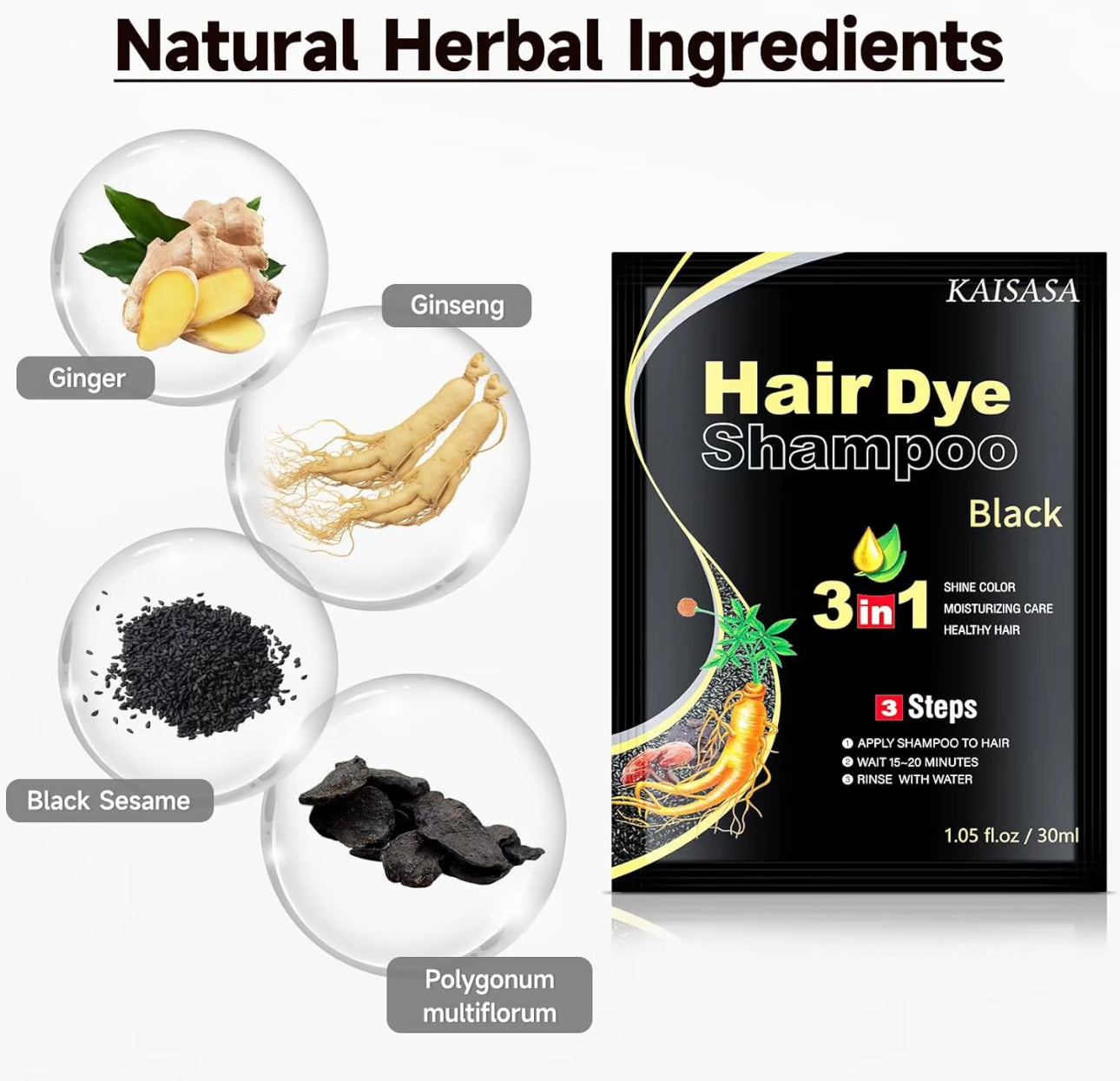 Hair Dye Shampoo, 10pcs hair dye shampoo 3 in 1, Natural Herbal Dye Shampoo image 2