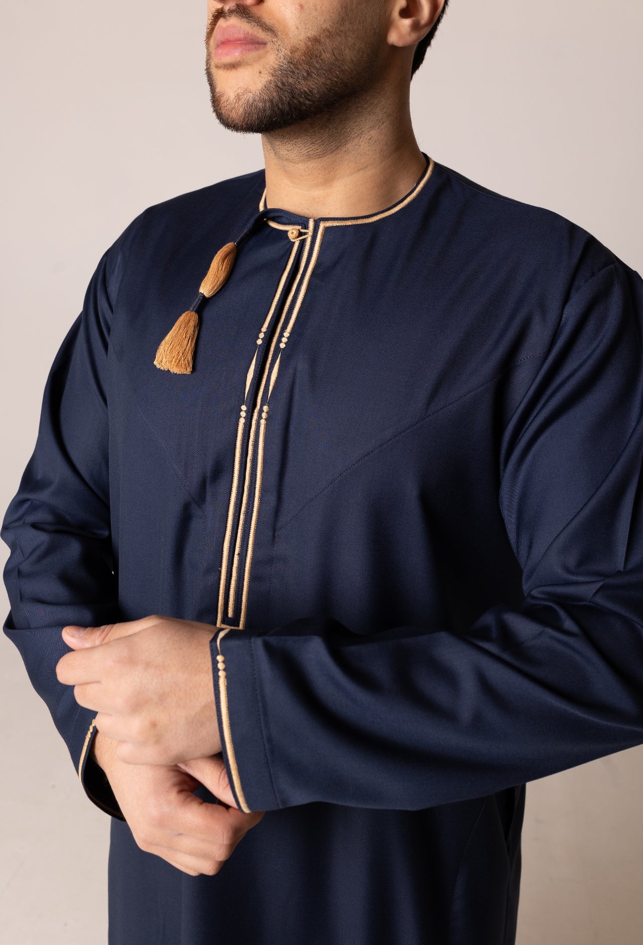Navy & Gold Patterned Omani Thobe RM25 image 7