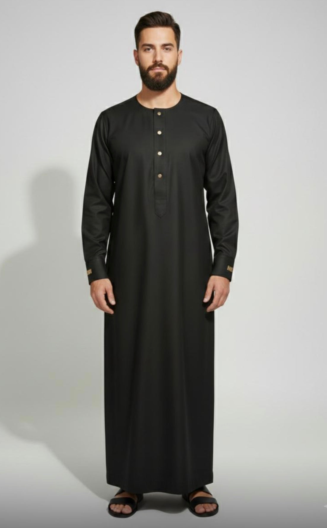 Black Kids Collarless Gold Stud Thobe