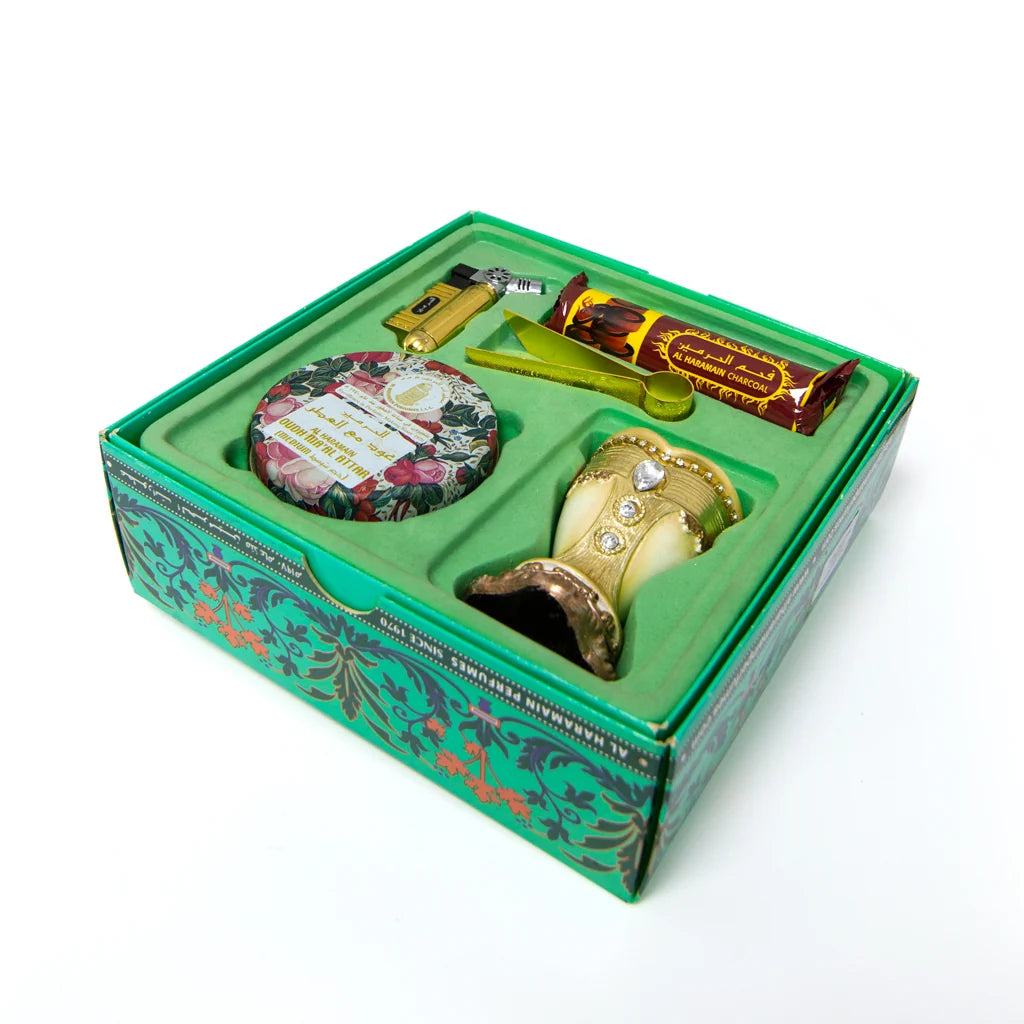 Al Haramain Oudh Ma'Al Attar Bakhoor Burner Set Gift Set