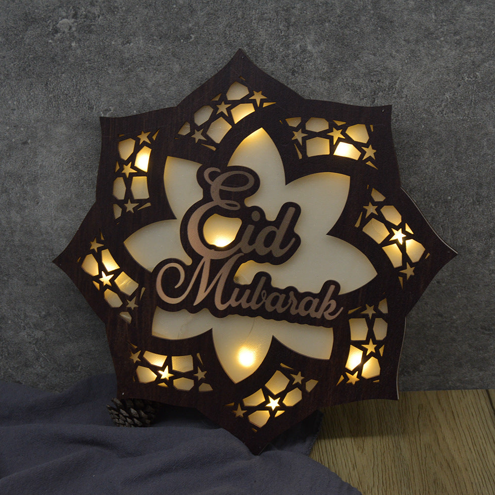 Eid Mubarak Wood Craft Star LED Light