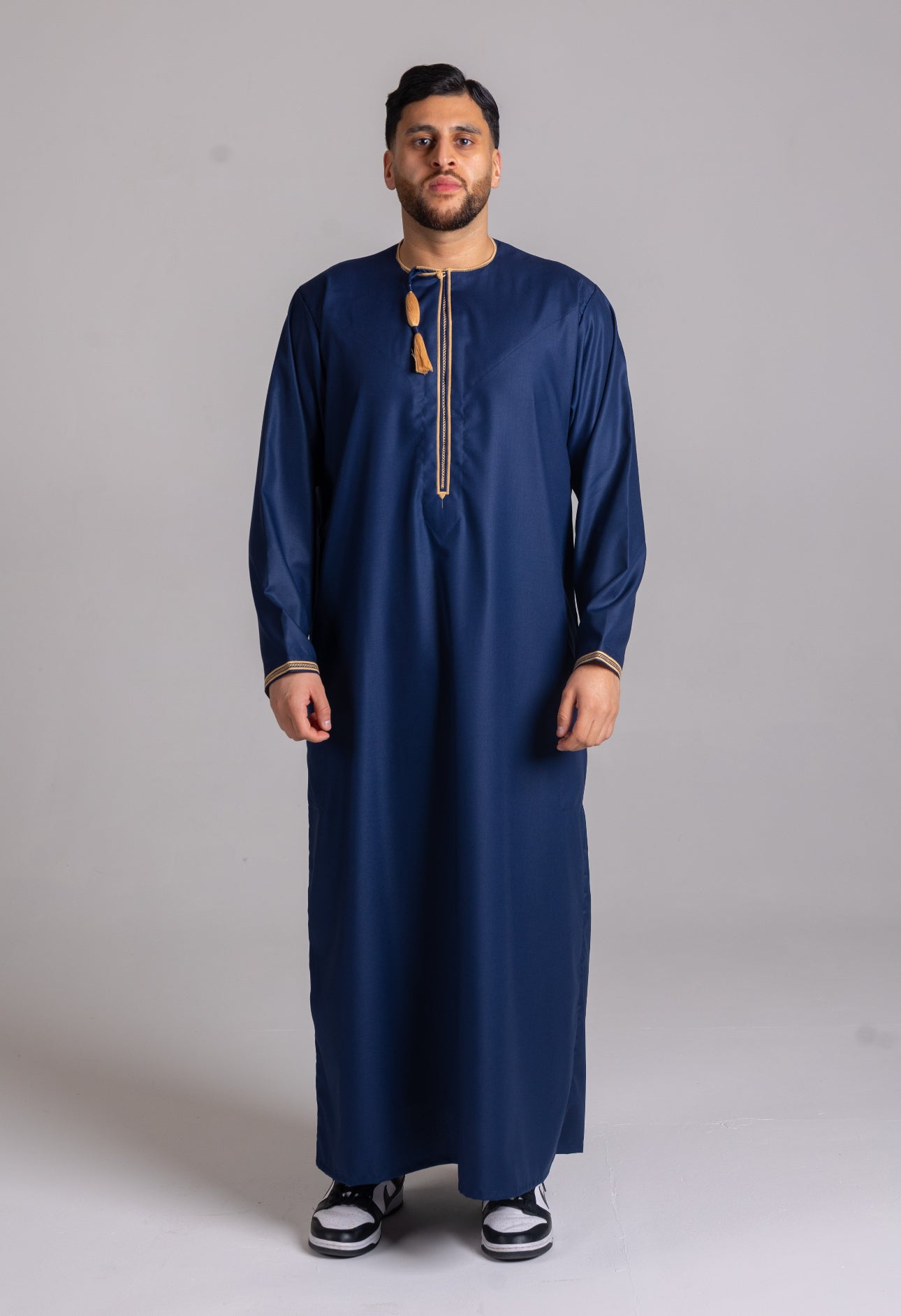 Navy & Gold Patterned Omani Thobe