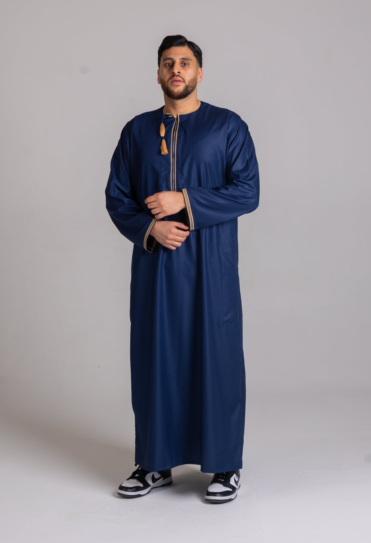 Navy & Gold Patterned Omani Thobe