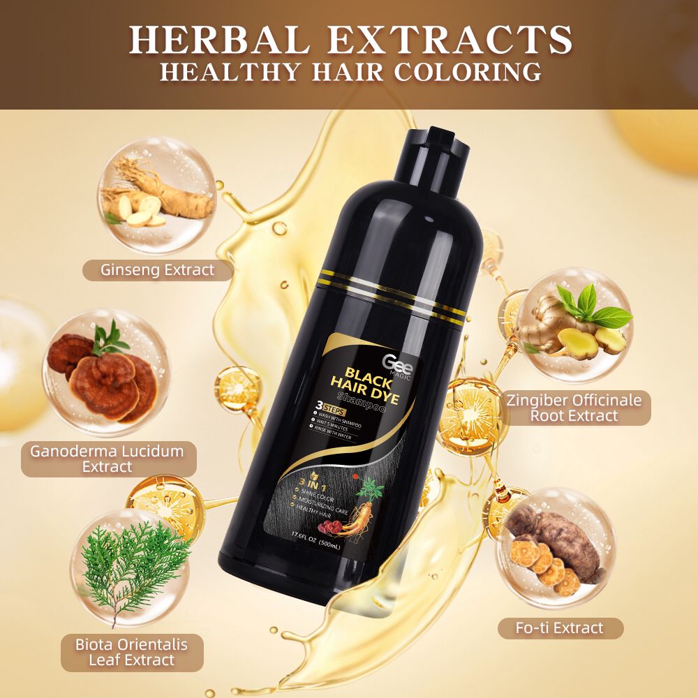 Gee Magic Black & Dark Brown Hair Dye Shampoo 500 ml image 1