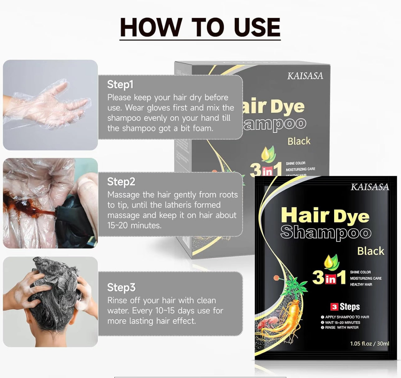 Hair Dye Shampoo, 10pcs hair dye shampoo 3 in 1, Natural Herbal Dye Shampoo image 1