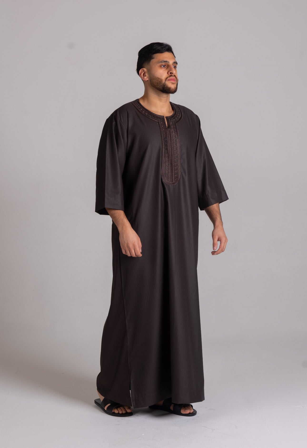 Premium 3 Quarter Sleeve Thobe Brown image 1