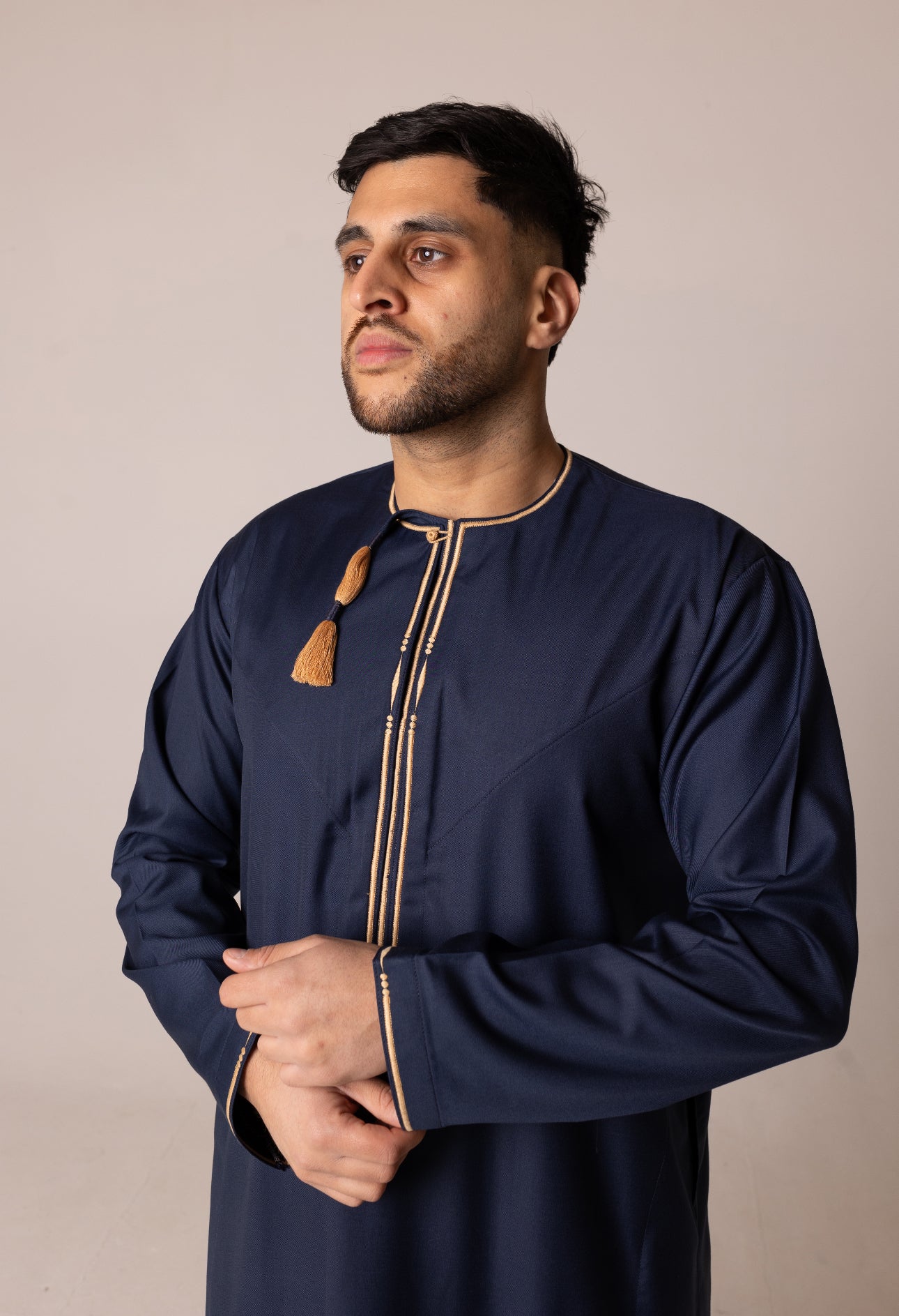 Kids Navy & Gold Patterned Omani Thobe RM25 image 2