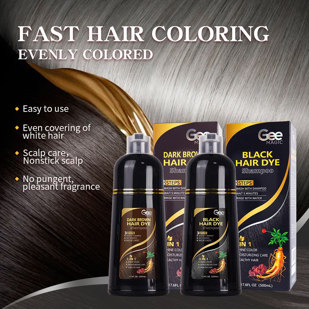 Gee Magic Black & Dark Brown Hair Dye Shampoo 500 ml image 0