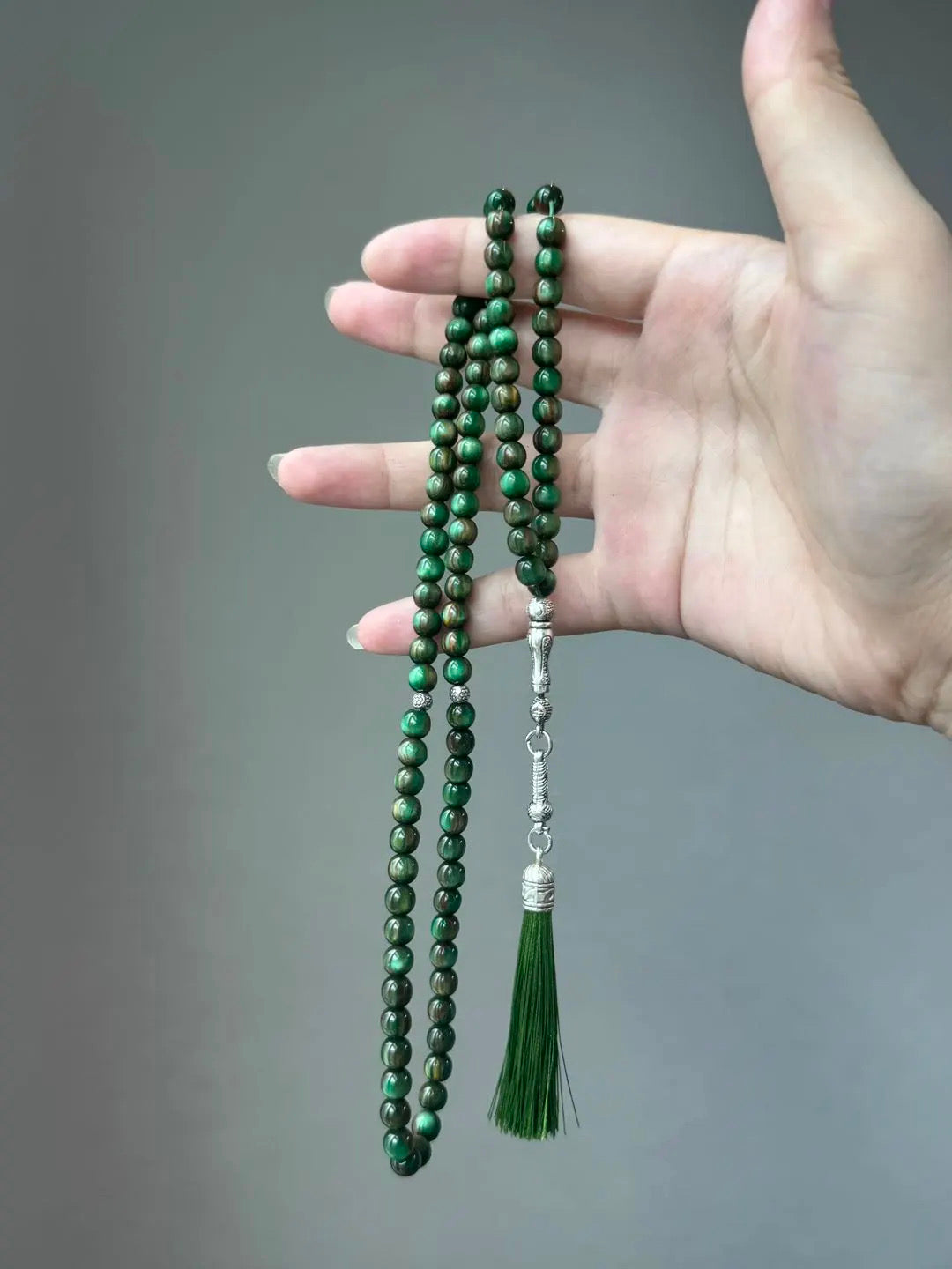 Natural Stone 99 beads Tasbeeh Green - Black - orange - yellow