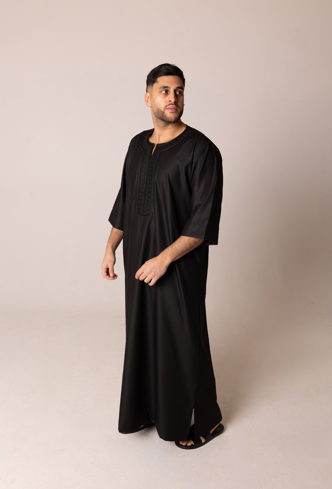 Premium 3 Quarter Sleeve Thobe Black image 0