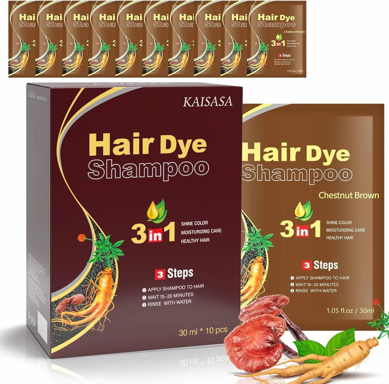Hair Dye Shampoo, 10pcs hair dye shampoo 3 in 1, Natural Herbal Dye Shampoo image 5