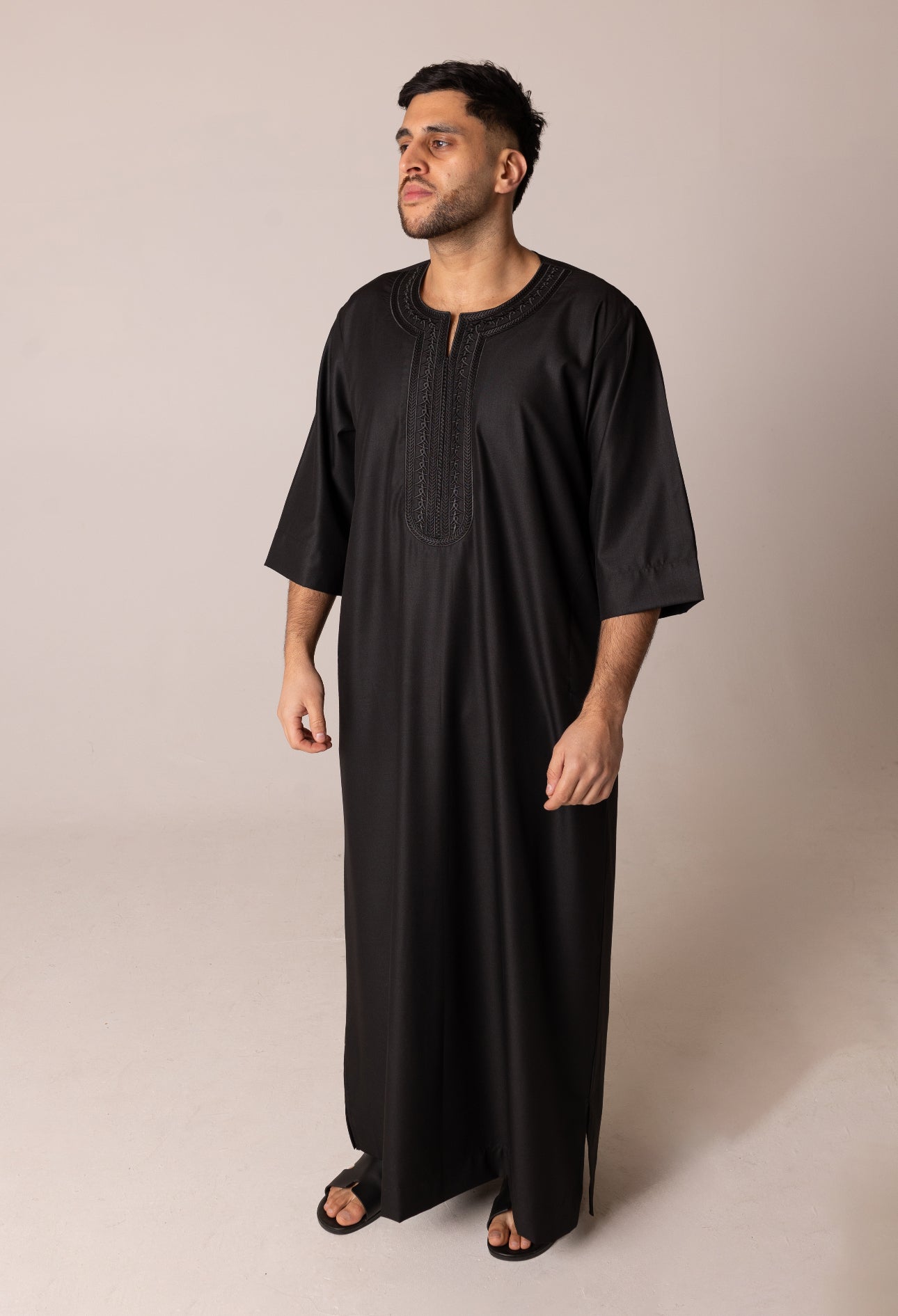 Premium 3 Quarter Sleeve Thobe Black image 1