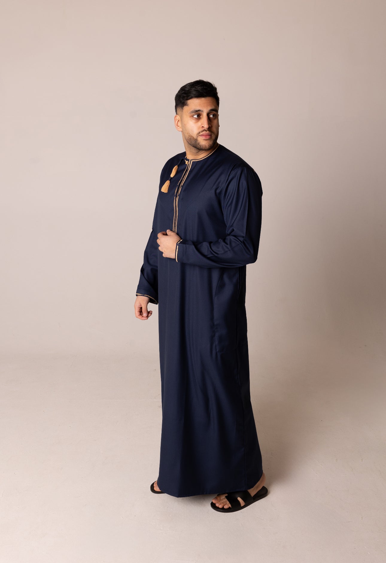 Kids Navy & Gold Patterned Omani Thobe RM25 image 0