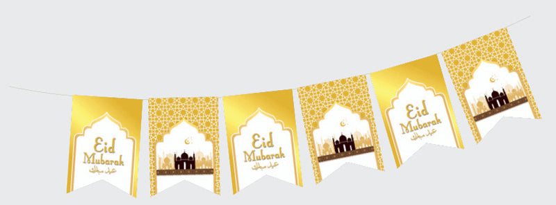 Eid Mubarak Party Flags (White & Gold)