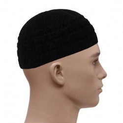 Soft Velvet Striped Prayer Hats - Black