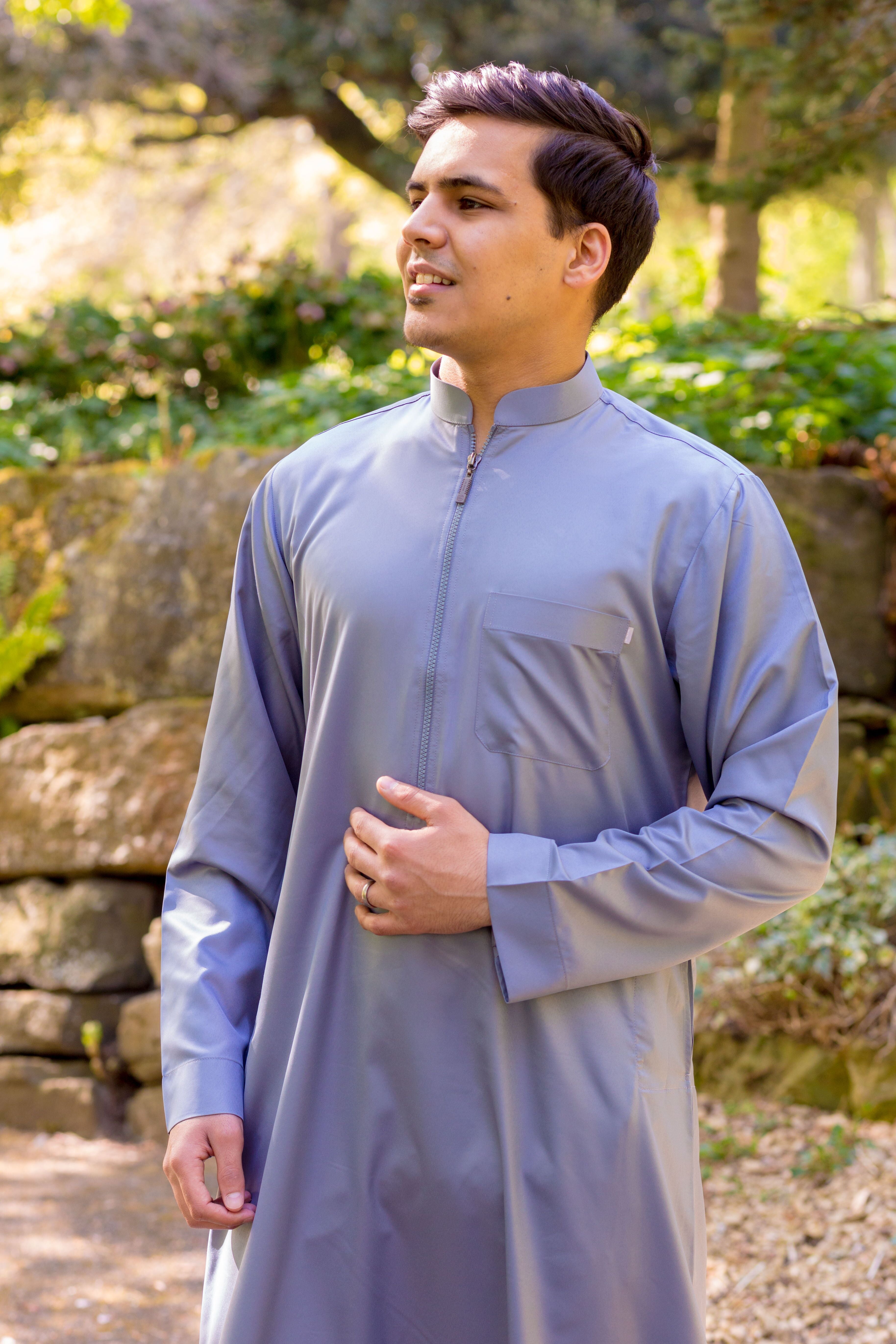 Classic Zip Thobe (Blue - Grey)