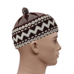 HAJI WOVEN PRAYER HAT - MAROON & WHITE