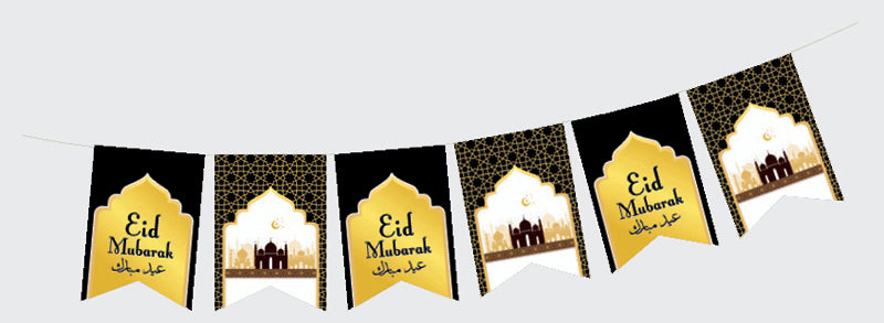 Eid Mubarak Party Flags (Black & Gold)