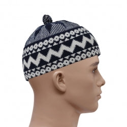 HAJI WOVEN PRAYER HAT - NAVY & WHITE