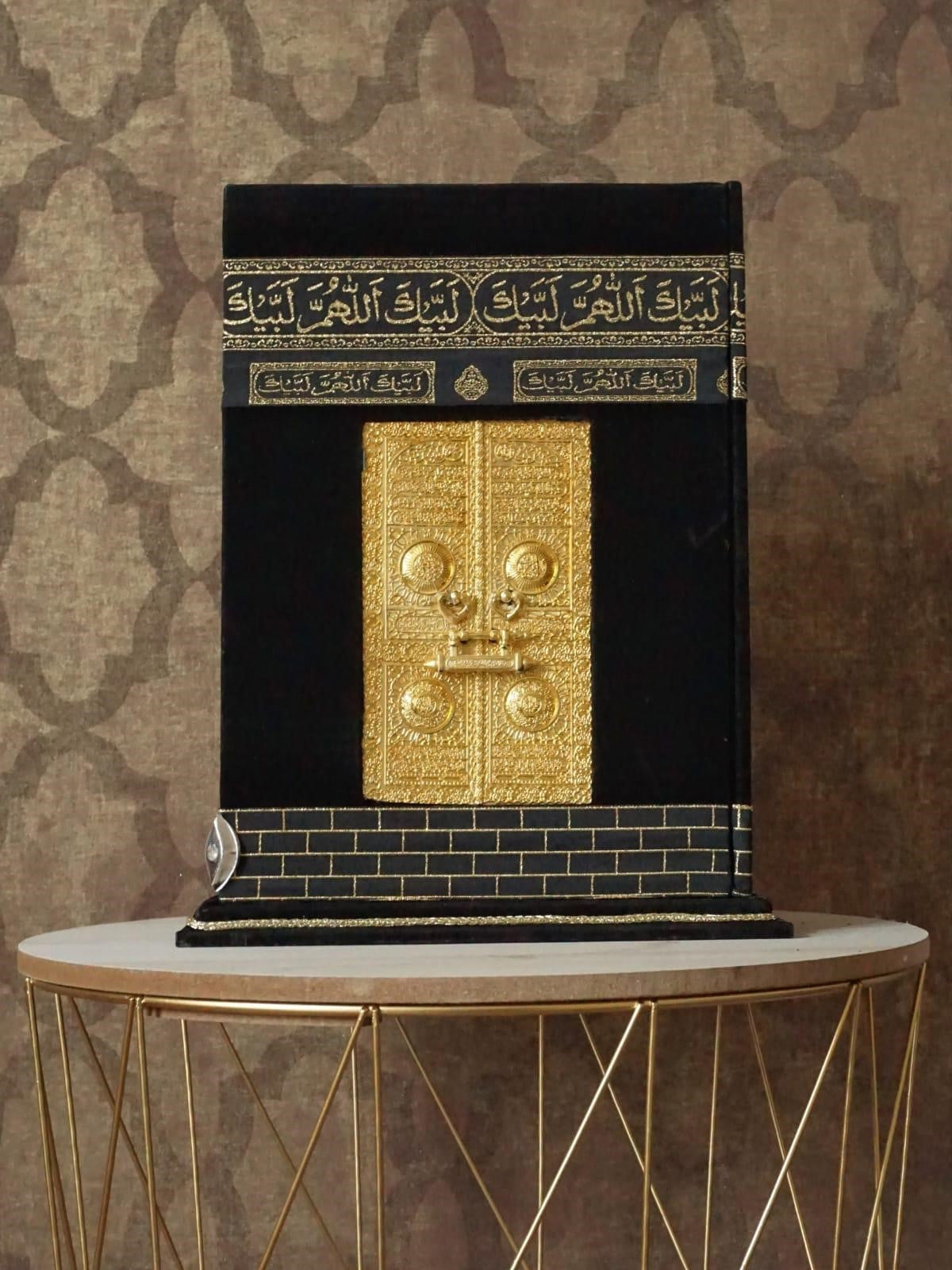Kaaba Designed Holy Quran In Velvet Coated Wooden Box