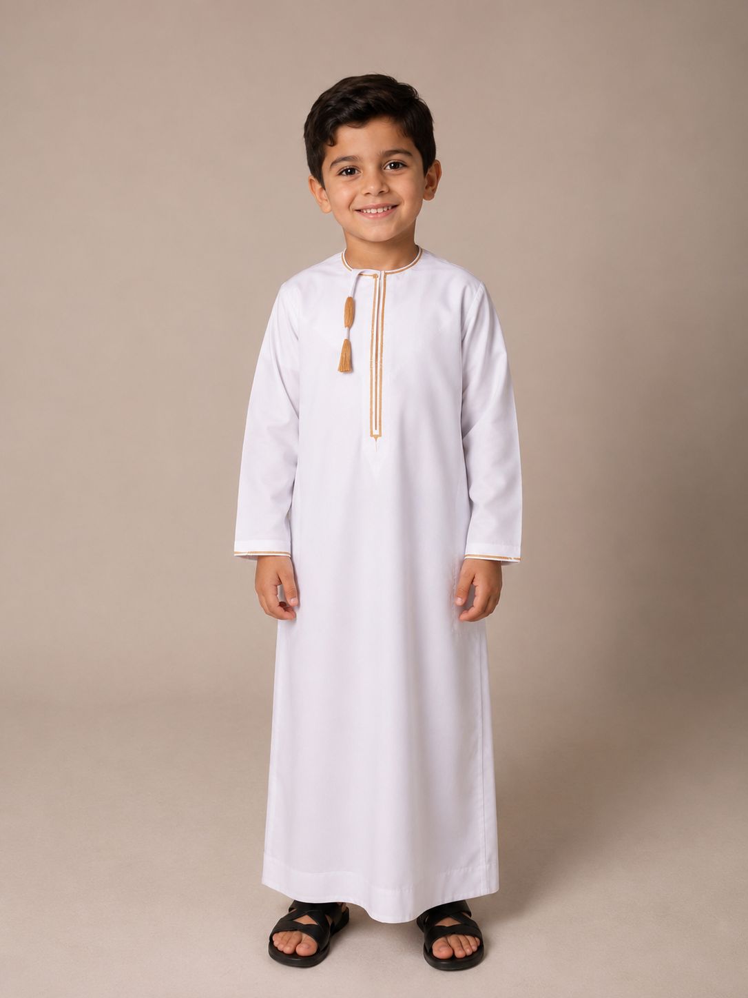 Kids White & Gold Patterned Omani Thobe RM25