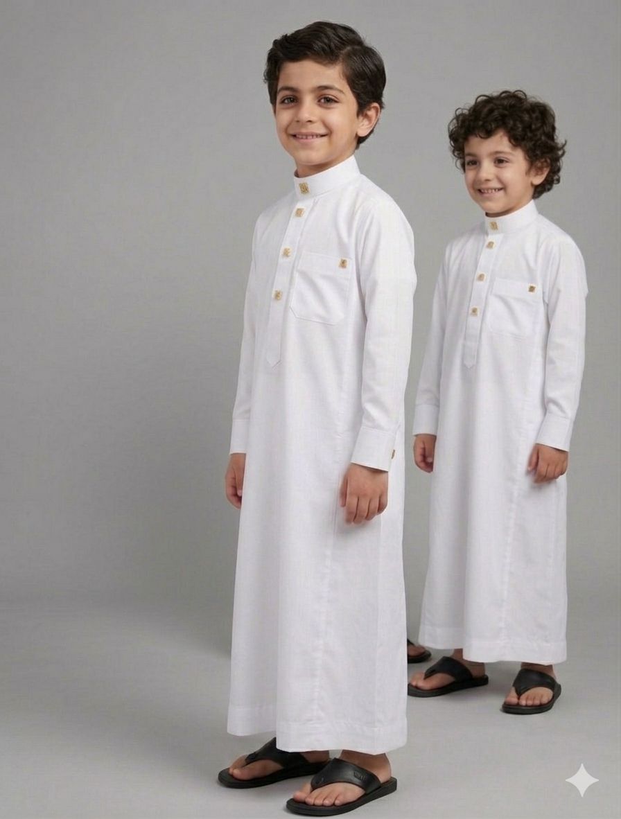 Kids white Gold Stud Thobe