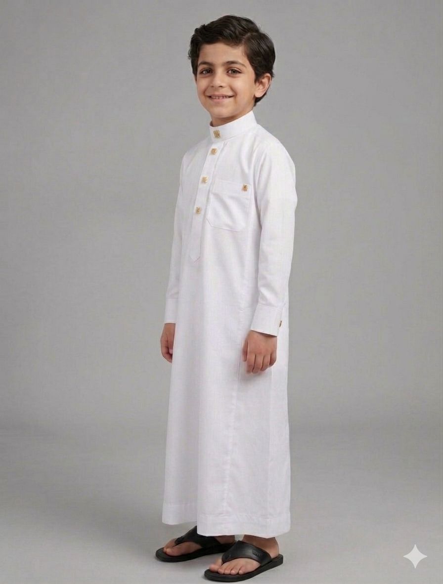 Kids white Gold Stud Thobe