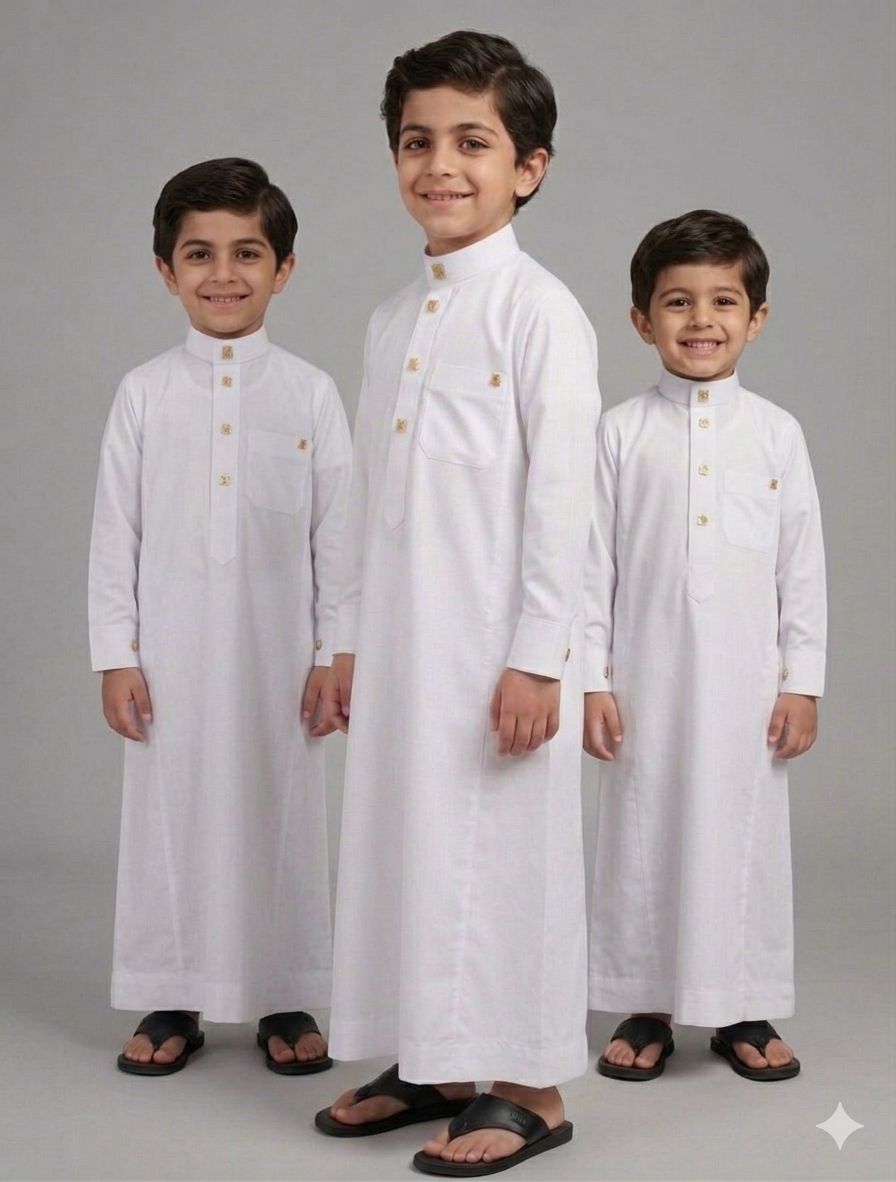 Kids white Gold Stud Thobe