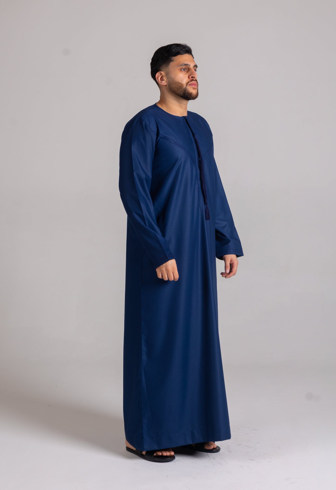 Kids Embroidered Emirati Thobe Shiny ( Navy )