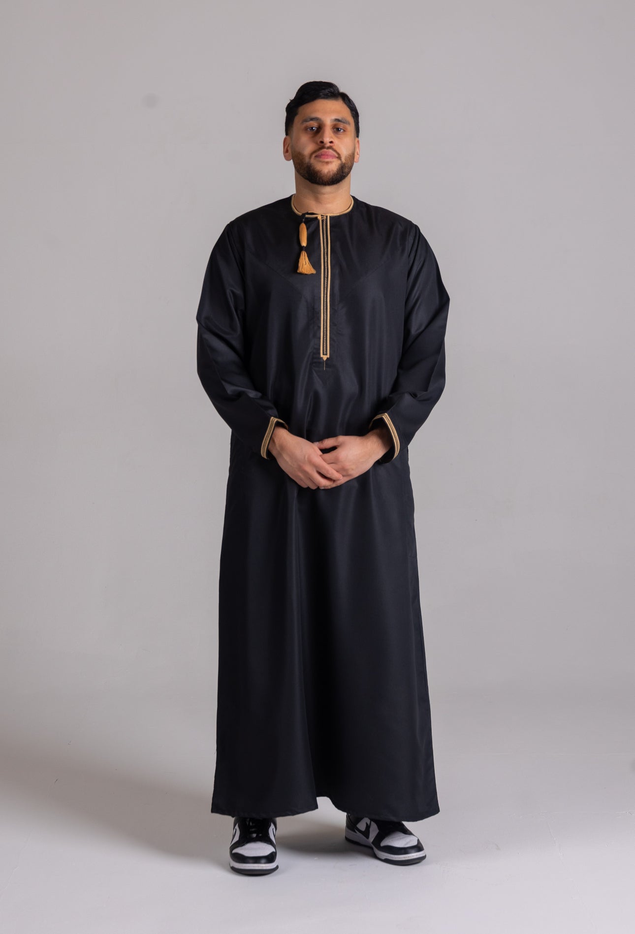Black & Gold Patterned Omani Thobe