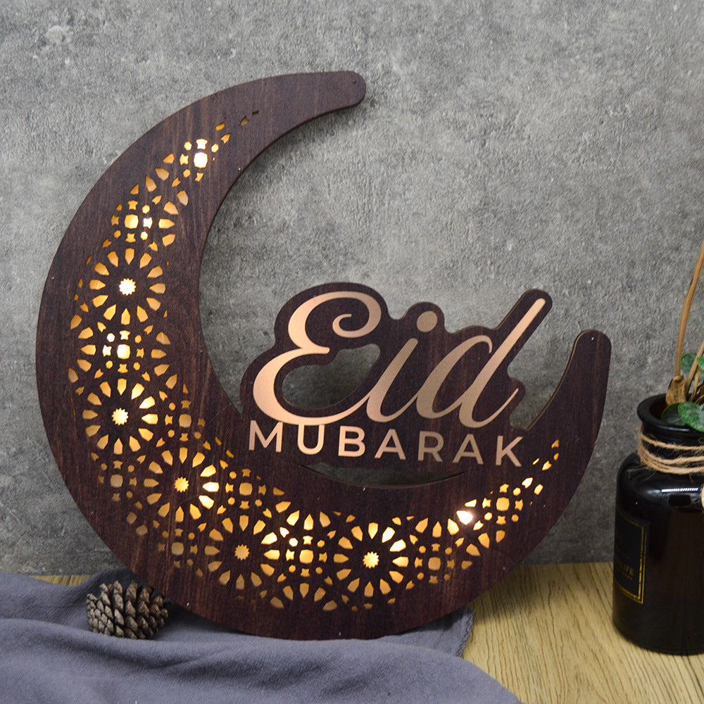 Wooden Moon  Eid craft Decore with LED light