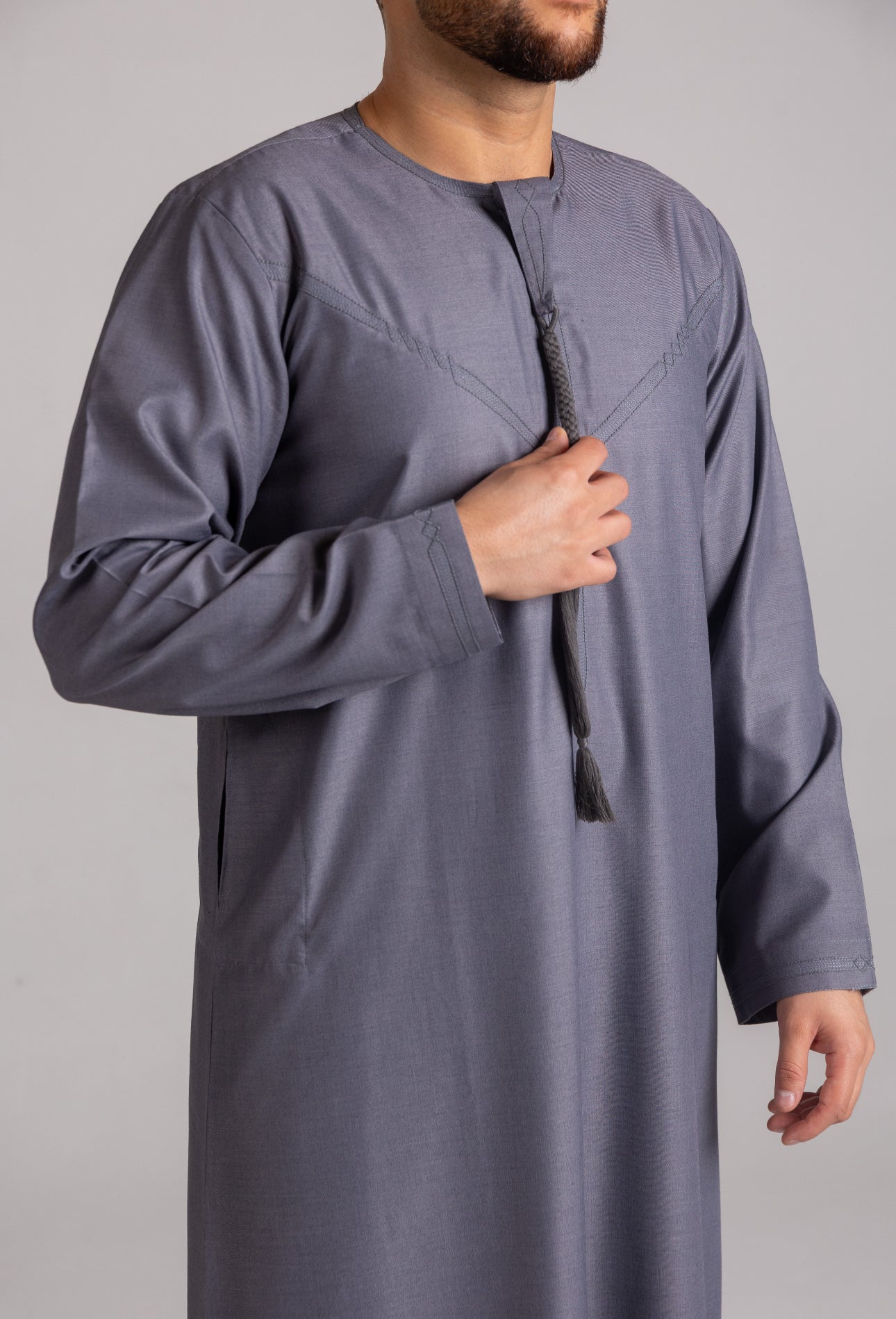 Premium Embroidered Emirati Thobe ( Grey  )