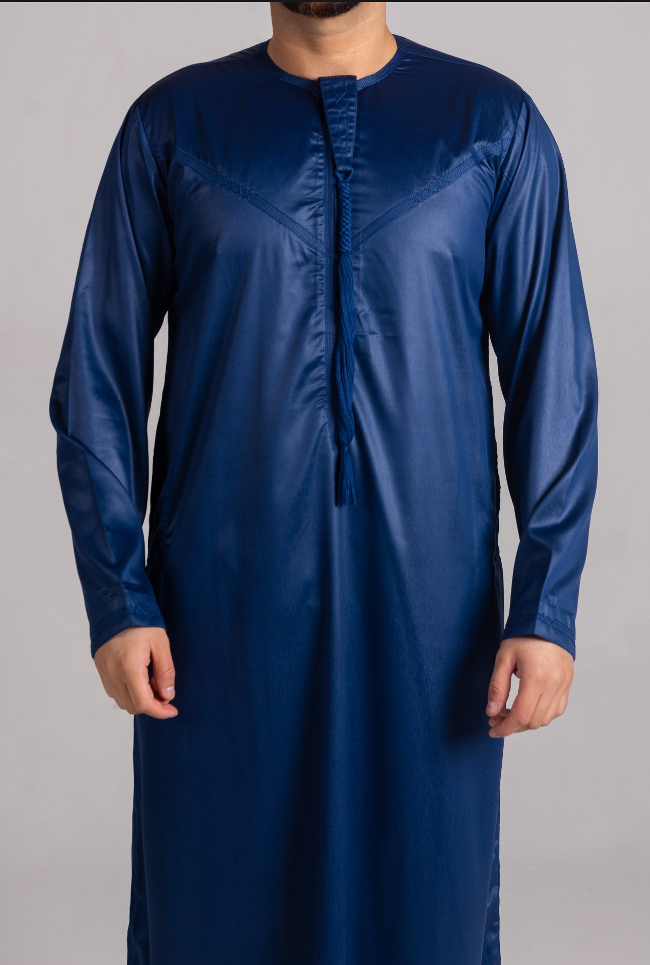 Kids Embroidered Emirati Thobe Shiny ( Navy )
