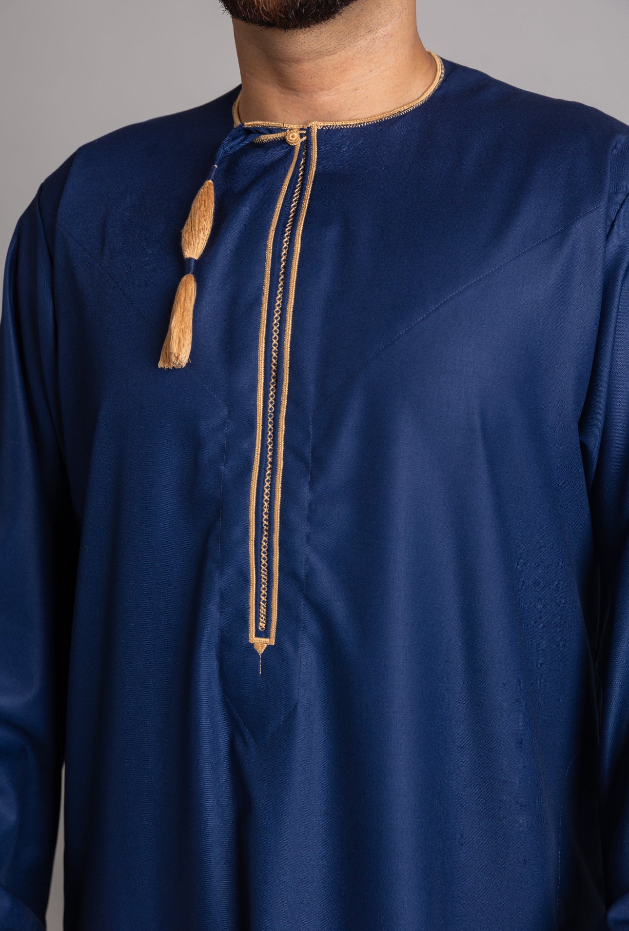 Navy & Gold Patterned Omani Thobe