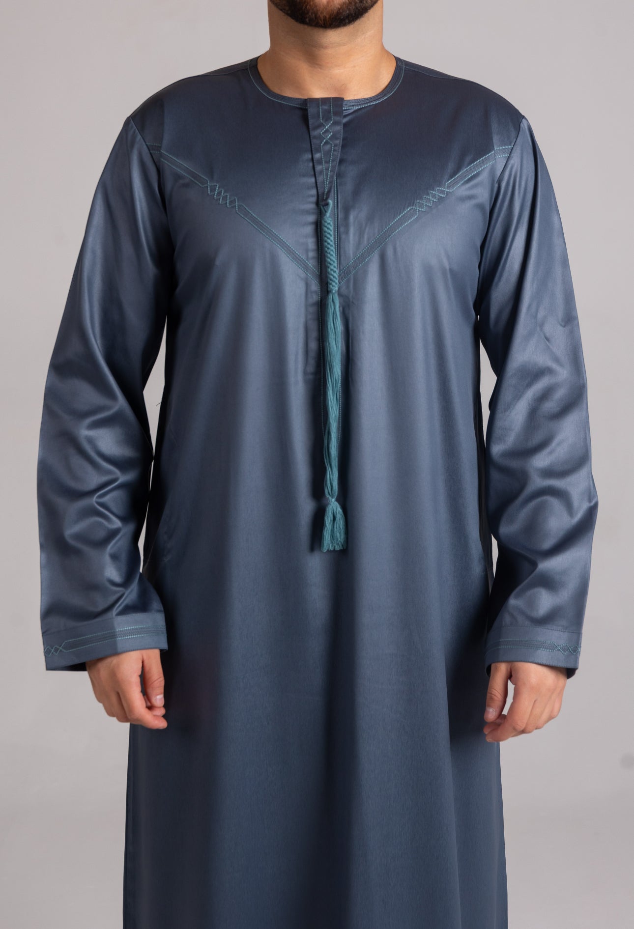 Embroidery Emirati Thobe Shiny ( Metallic Gray )