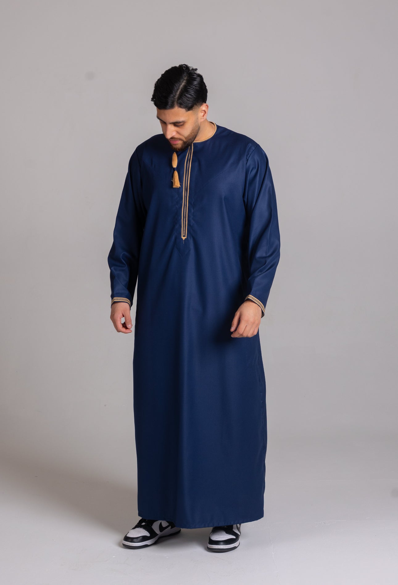 Navy & Gold Patterned Omani Thobe