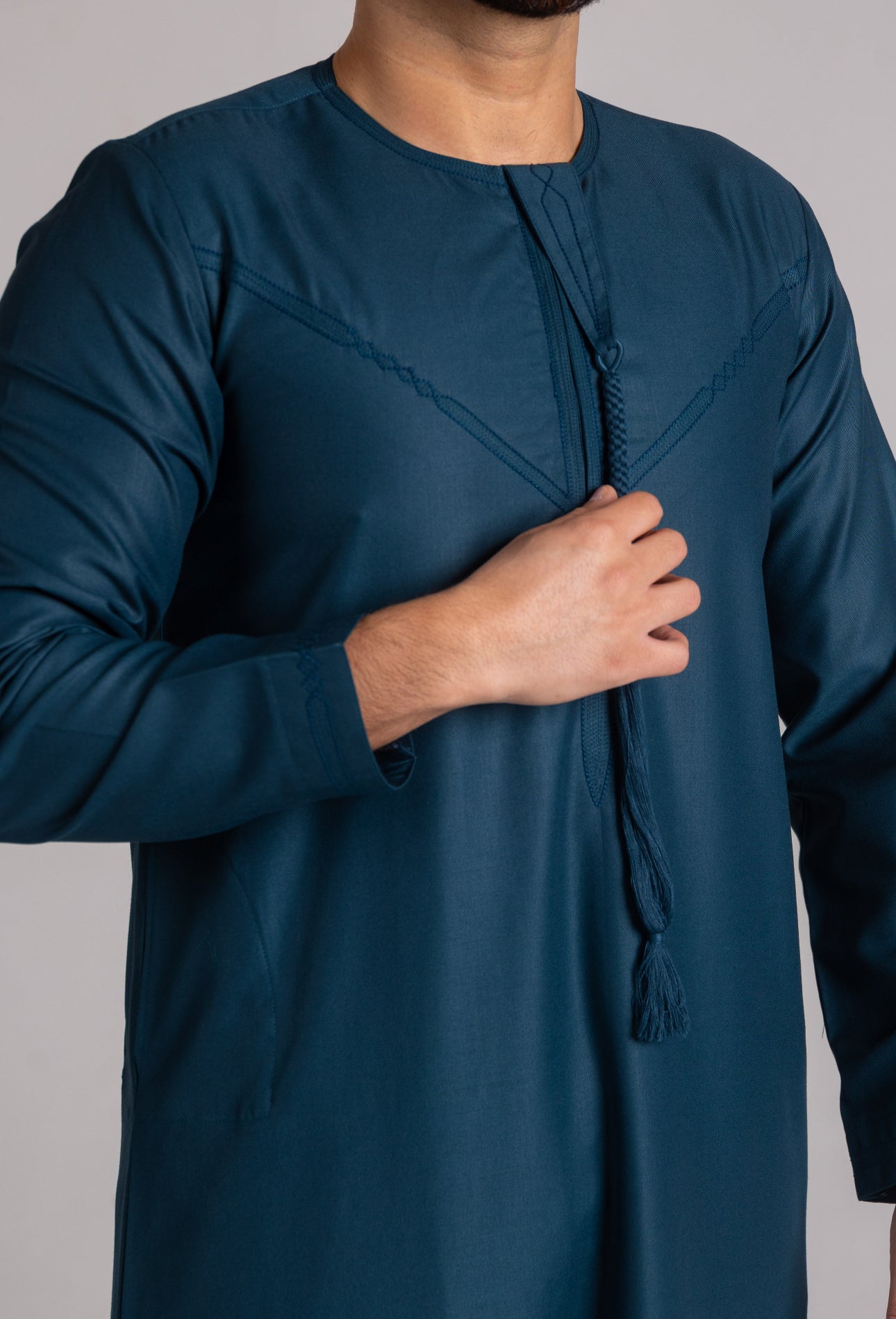 Premium Embroidered Emirati Thobe ( Teal  )