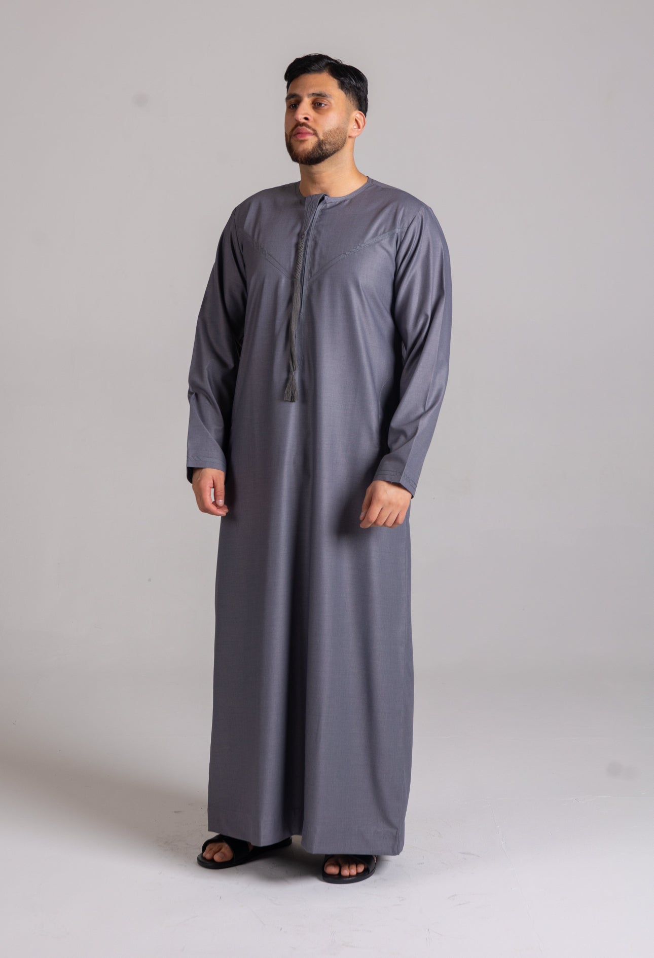 Premium Embroidered Emirati Thobe ( Grey  )