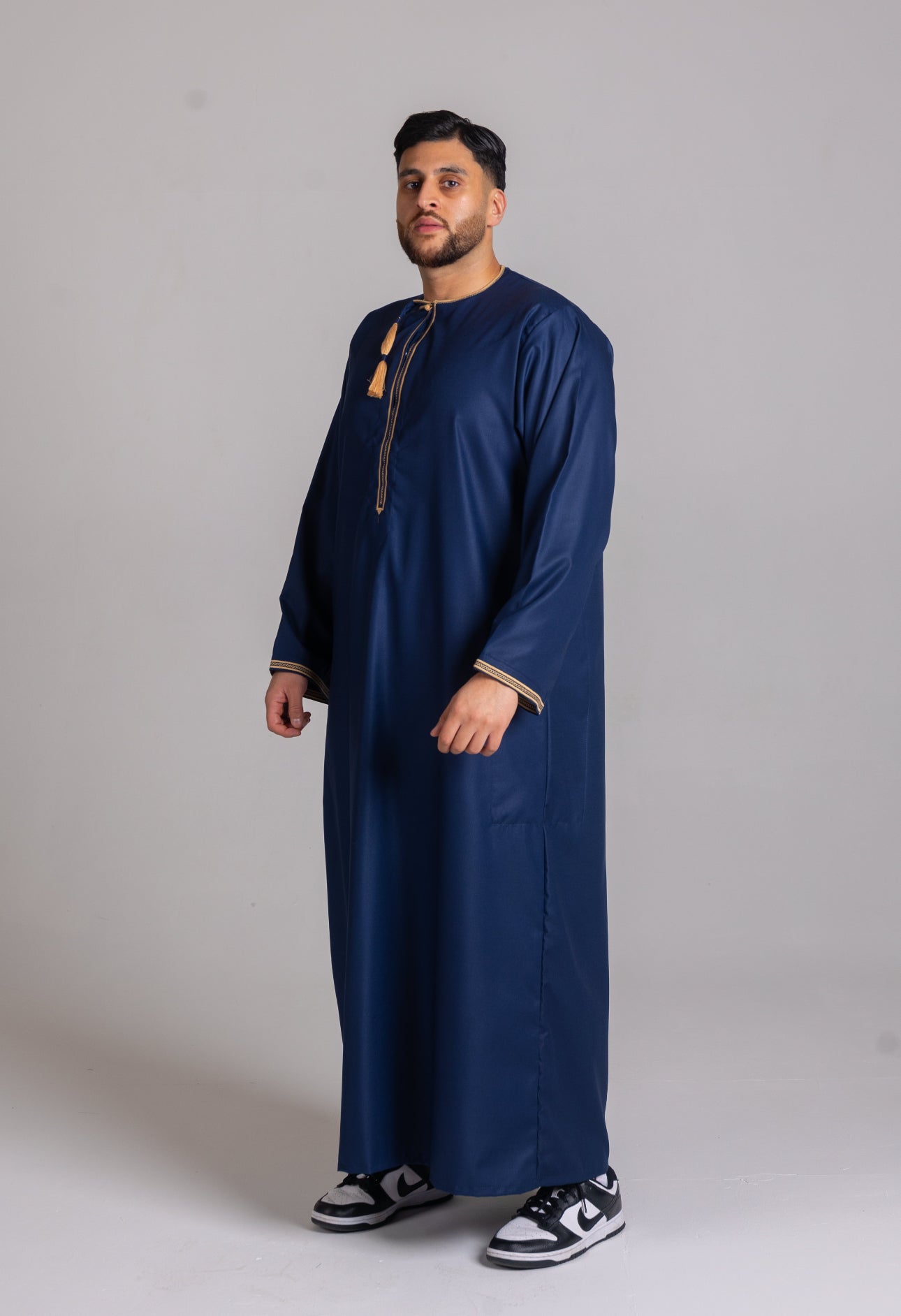Navy & Gold Patterned Omani Thobe