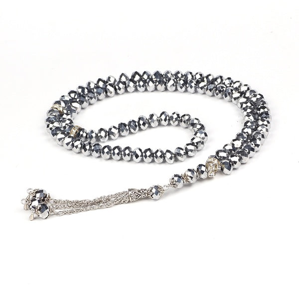 99 BEAD CRYSTAL TASBEEH / PRAYER BEADS SILVER