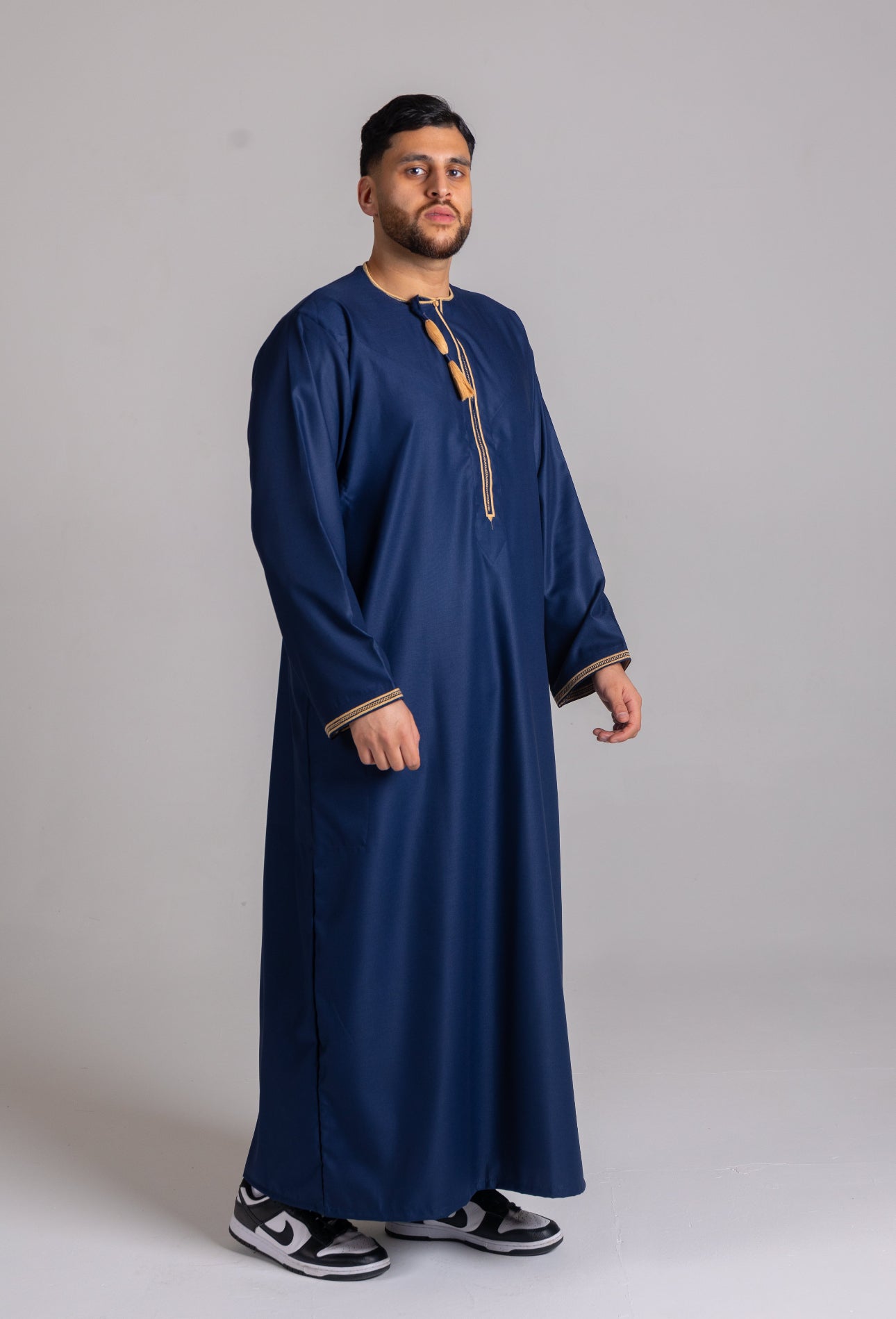 Navy & Gold Patterned Omani Thobe