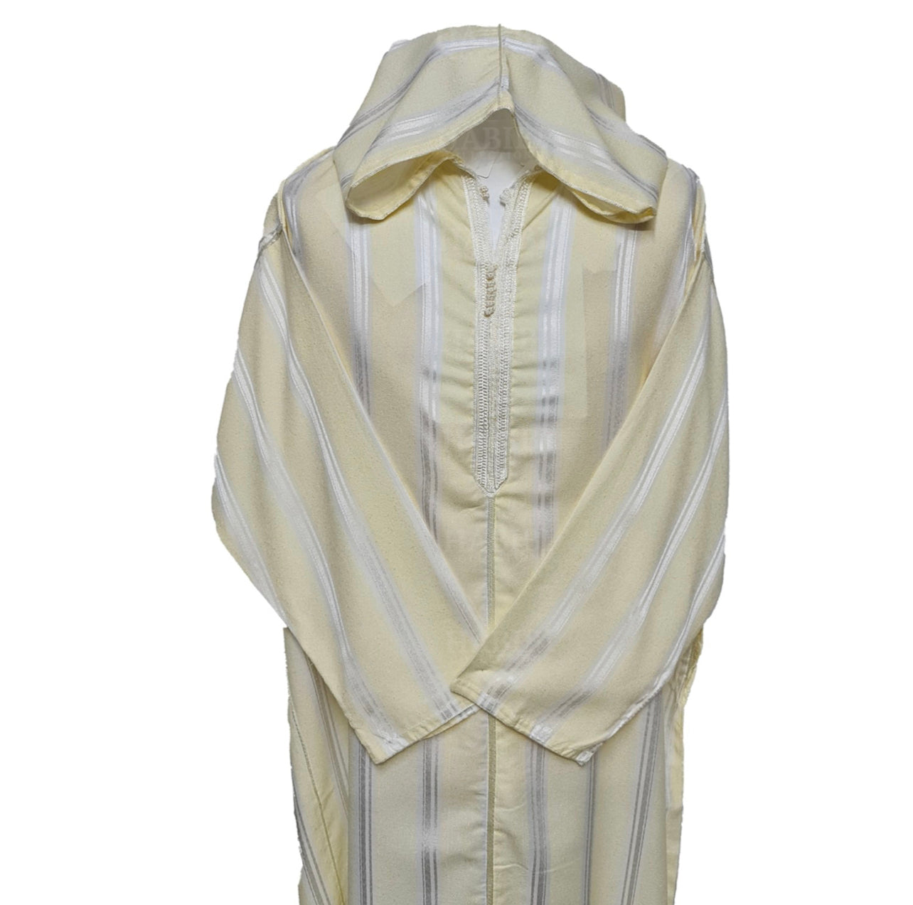 Men’s Moroccan Cotton Hooded Long Sleeve Thobe Cream Off White