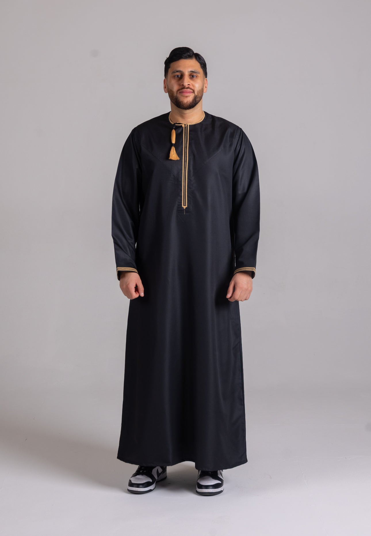 Black & Gold Patterned Omani Thobe
