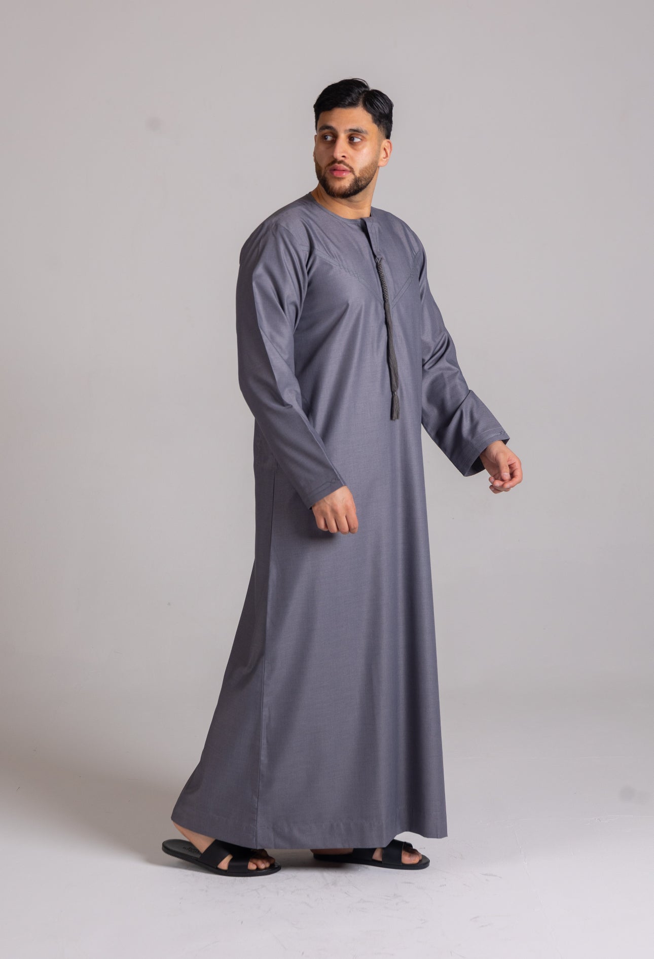 Premium Embroidered Emirati Thobe ( Grey  )