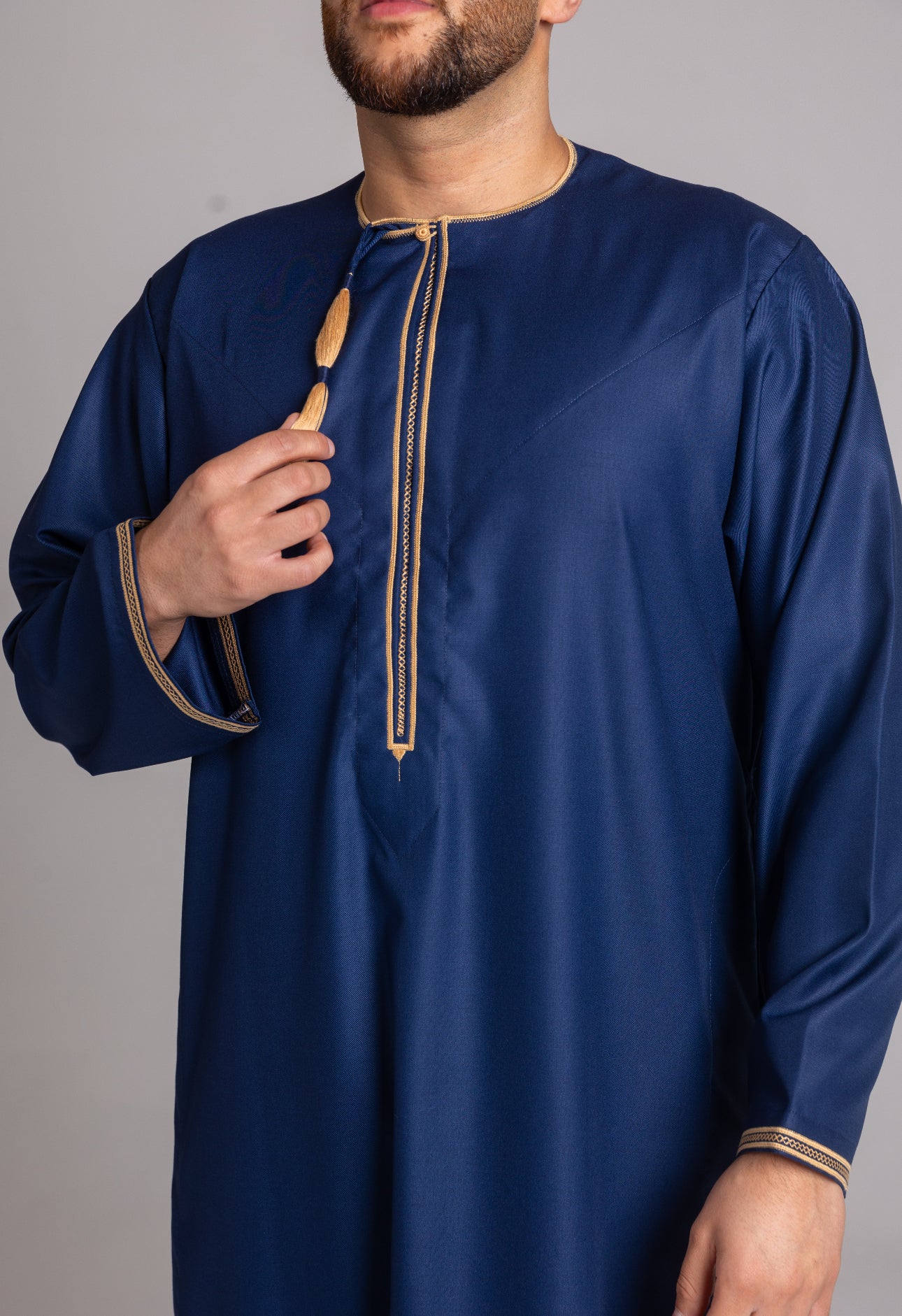 Navy & Gold Patterned Omani Thobe