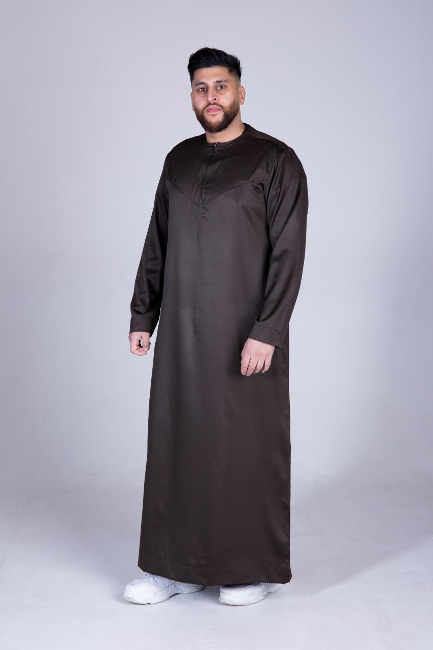 Classic Collarless Zip Thobe (Brown)