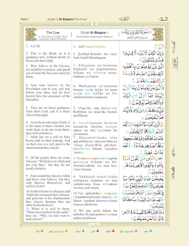 The Holy Quran Colour Coded Arabic Text and Transliteration with English translation