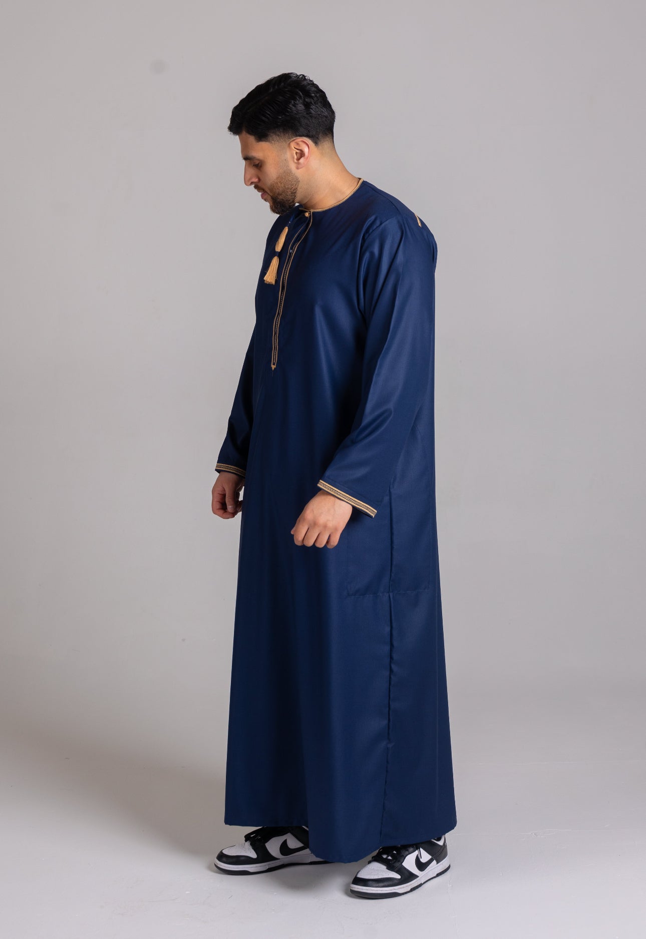 Navy & Gold Patterned Omani Thobe